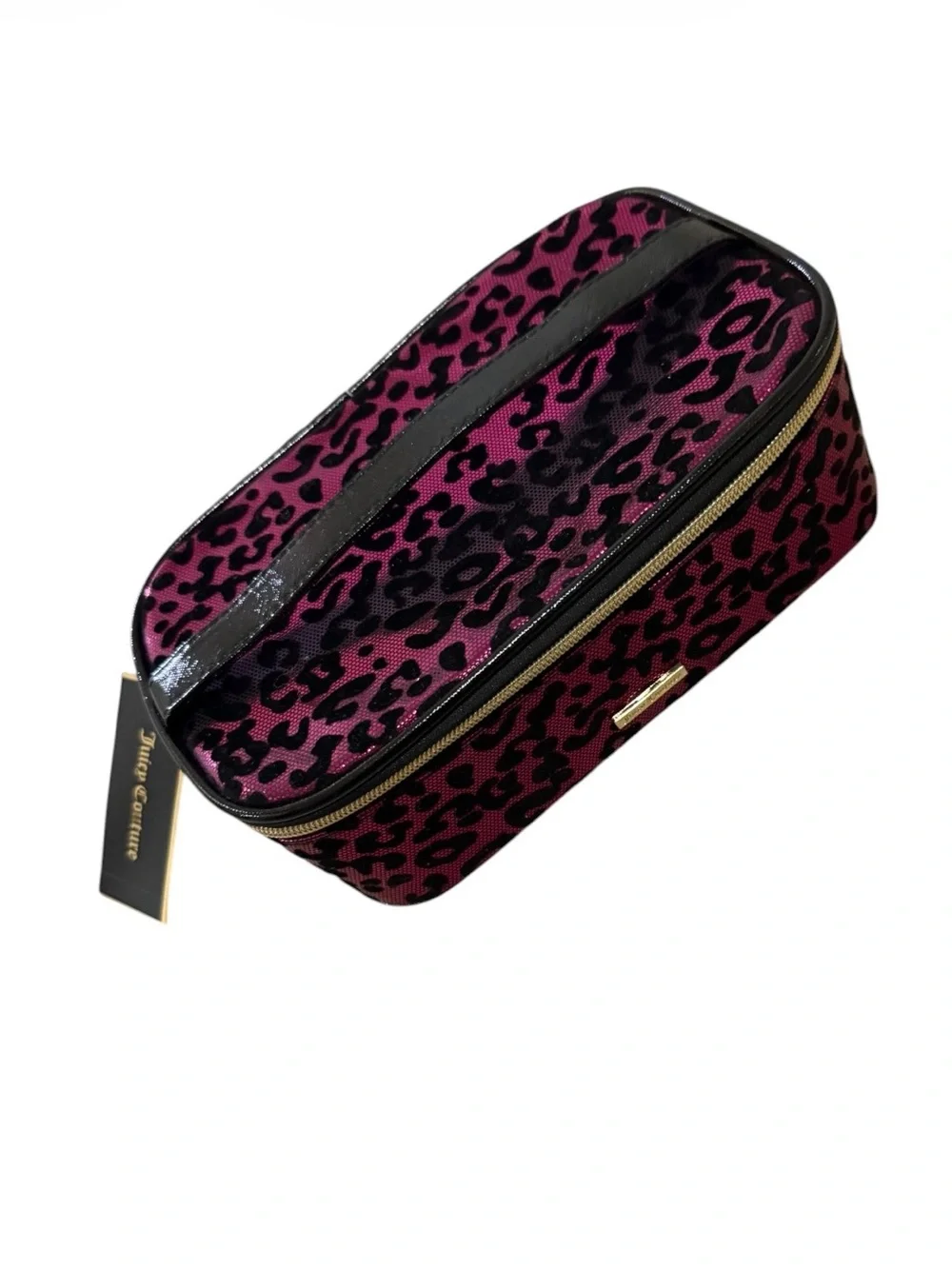 Juicy Couture Pink and Black Leopard Cosmetic Case with Gold Hardware